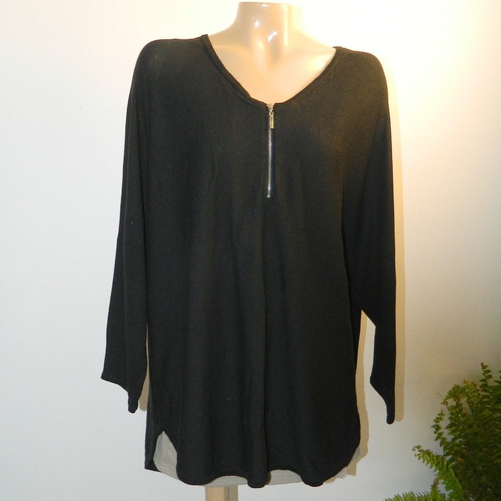 Chelsea & Theodore Cashmere Blend Sweater Women 1X Black Quarter Zip Dolman Top